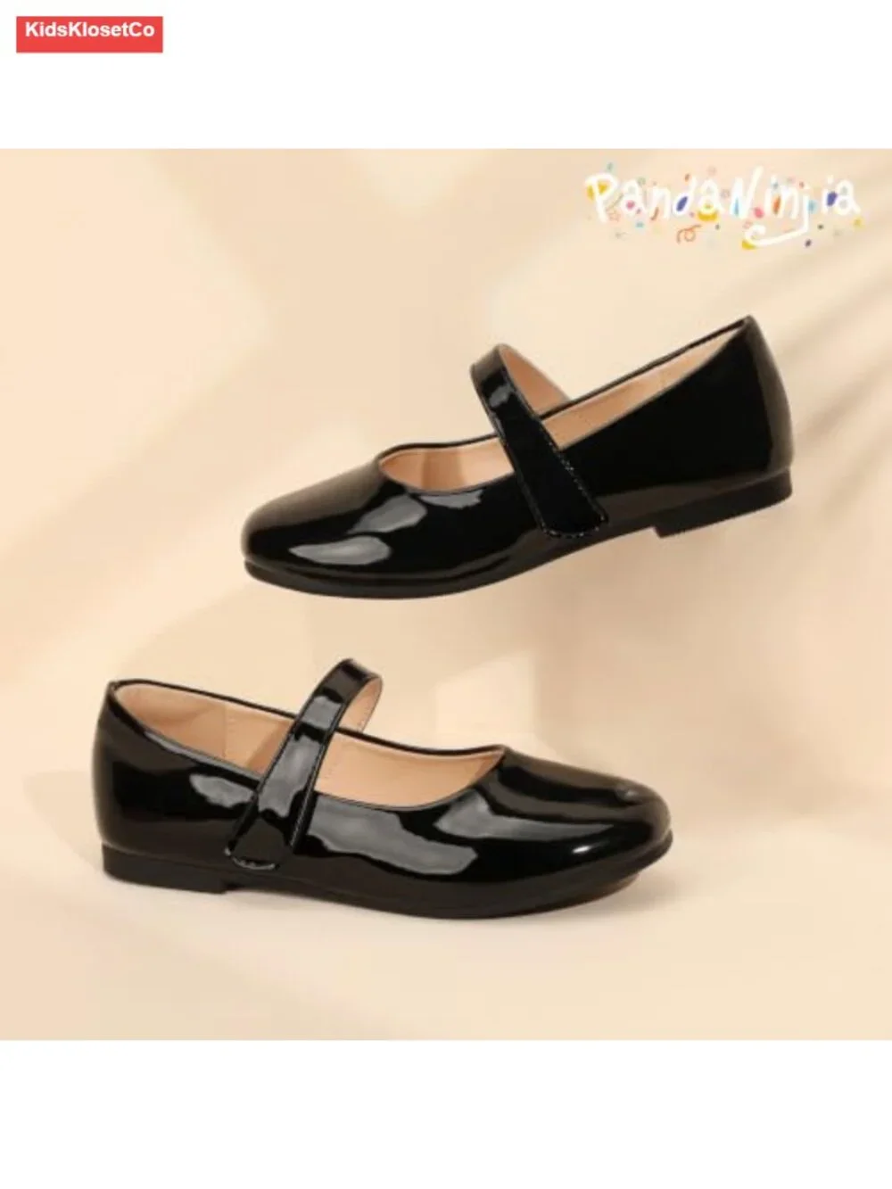 Kids Mary Jane Ballet Flats with Square Toe, Hook & Loop Closure, Non-Slip Sole